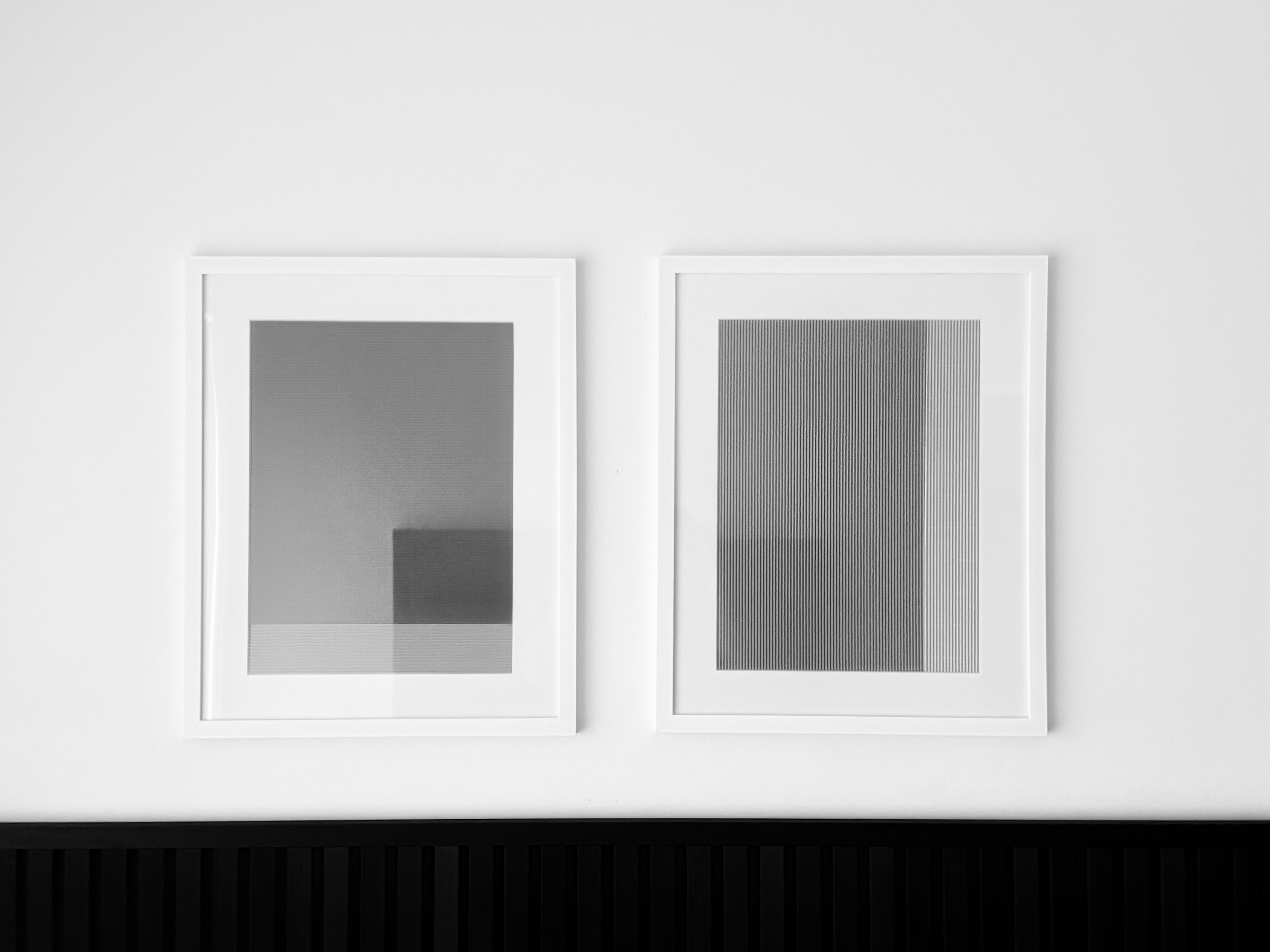 The corresponding geometric pair in grey and monochrome, with horizontal and vertical line textures.